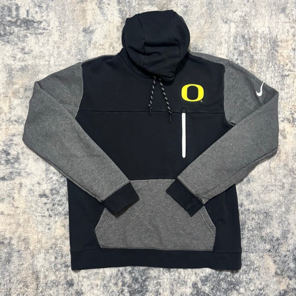 Oregon Ducks Nike Hoodie Sweatshirt Mens Large Black Gray Performance Pullover